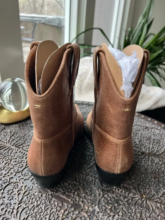 NEW MICHAEL KORS NOEMIE DISTRESSED WESTERN BOOTS IN LUGGAGE 8.5 - Picture 10 of 12